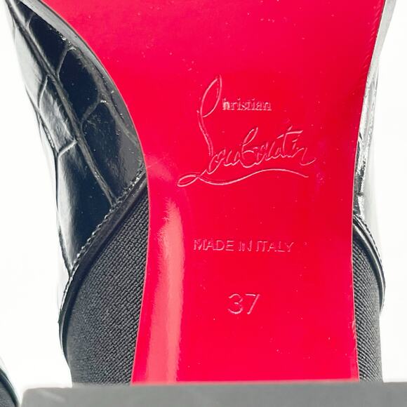 NWOB Christian Louboutin CL Chelsea Booty Black Croc Embossed Ankle Boots EU 37 - Picture 10 of 11